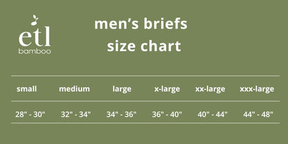 Men's ETL Luxe Bamboo Underwear Forest Green Briefs Soft Comfortable Men's Undies Size Guide