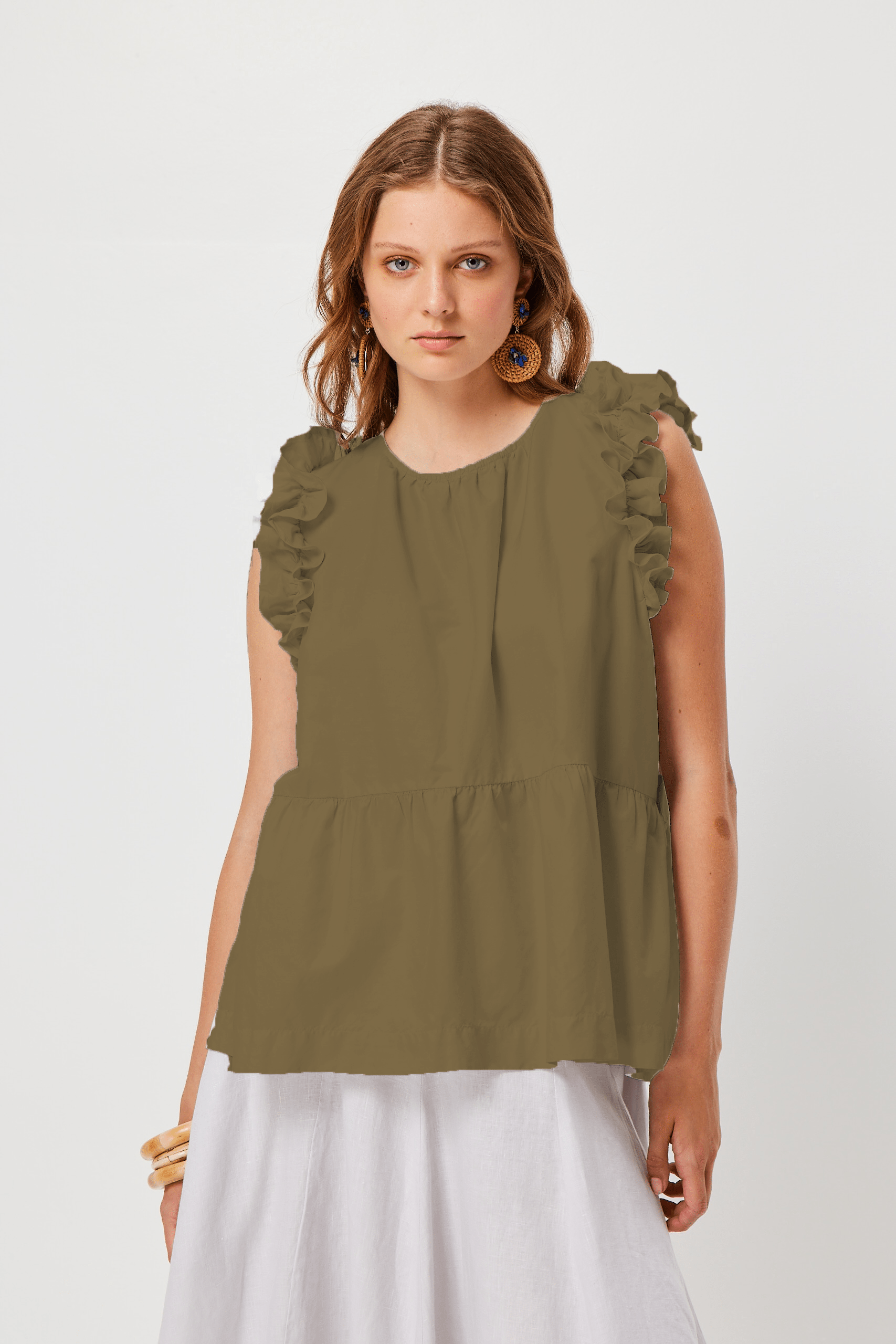 Blouse Silk Frilled Olive Valia Auvalia Group Small 