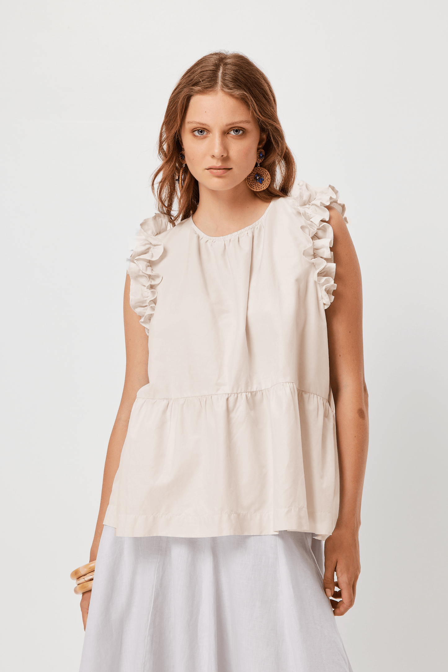 Blouse Silk Frilled Latte Valia Auvalia Group Small 