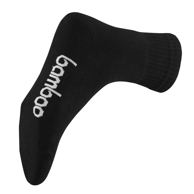 Black bamboo sports crew sock on white background