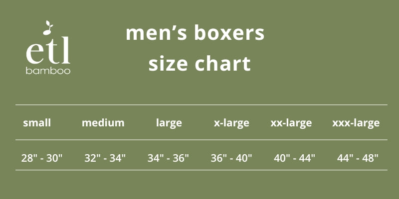 Mens ETL boxers size chart