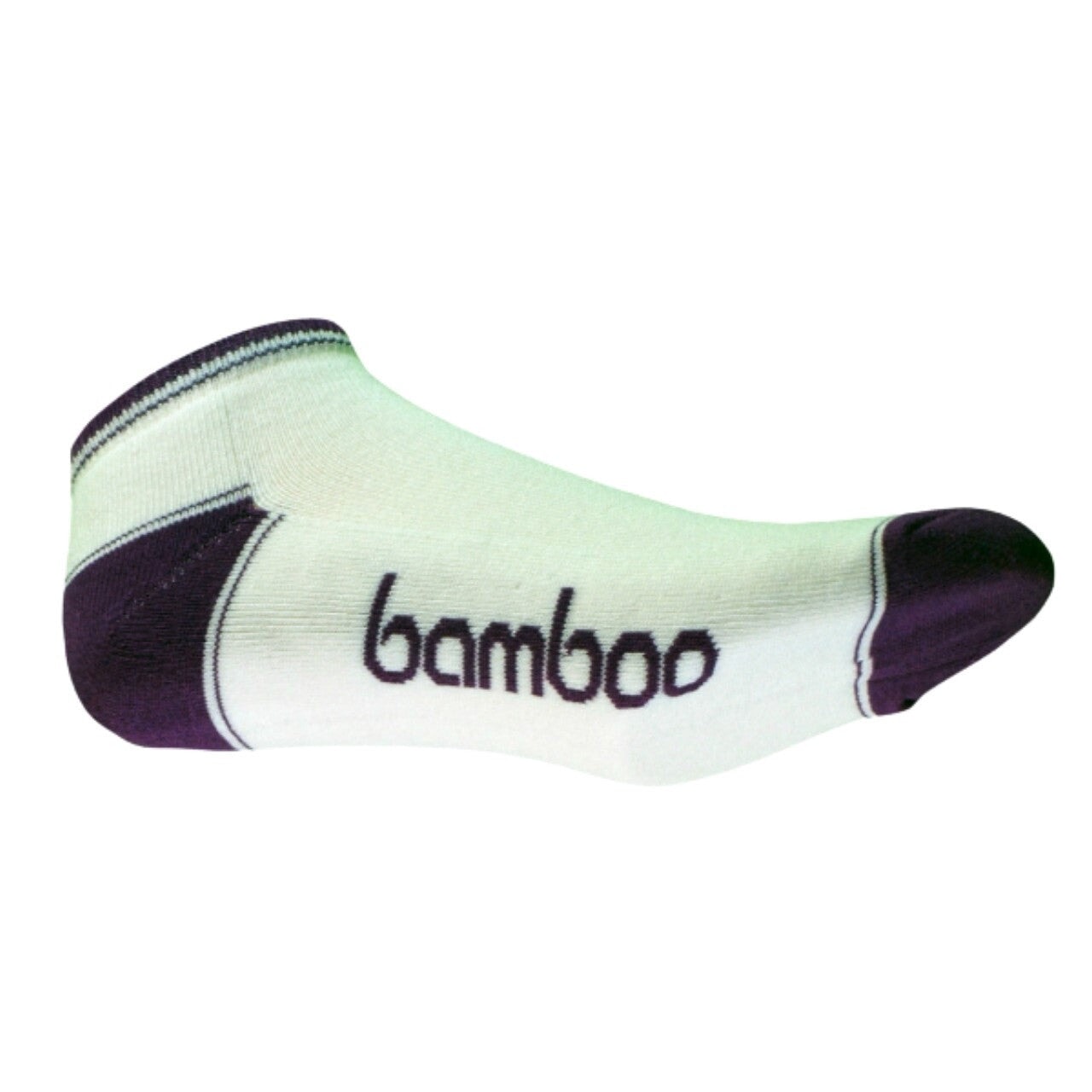 White and purple bamboo ankle sport sock on white background