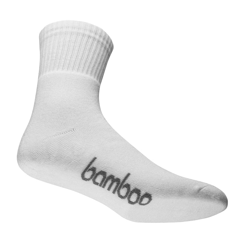 White bamboo sports crew sock on white background