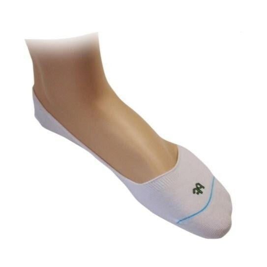 Bamboo white no show sock on mannequin foot on white background