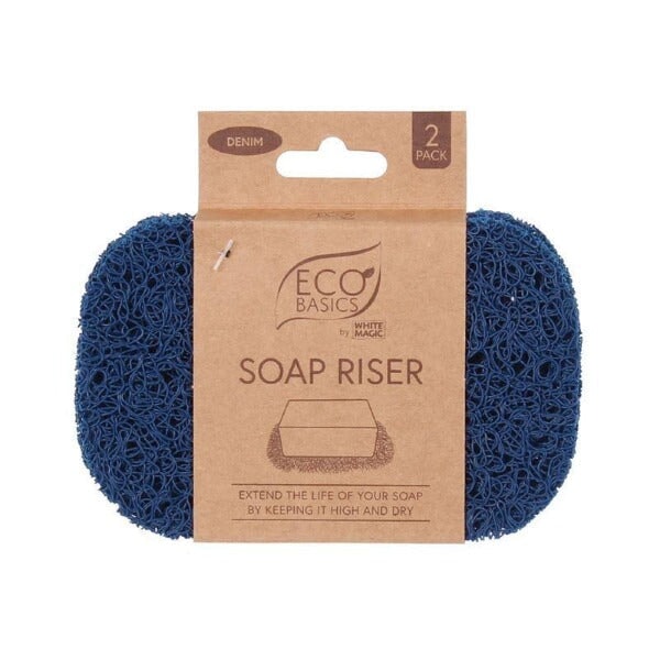 Denim blue Soap Riser 2 pack in packet on white background