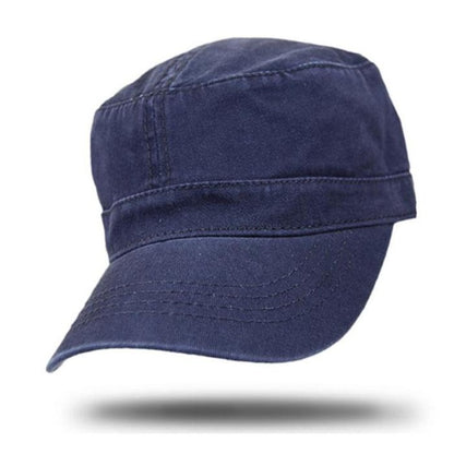 Navy cotton cap with velcro adjustment on white background