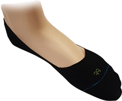 Bamboo no show black sock on mannequin foot on transparent background