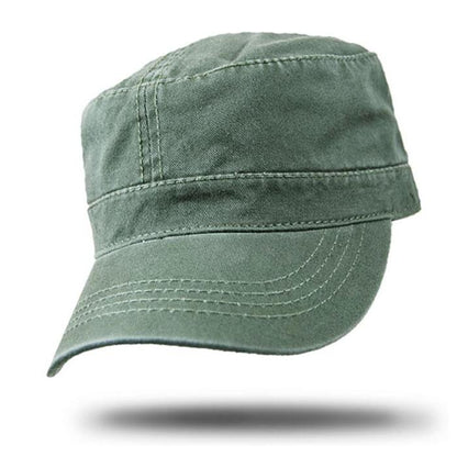 Olive green cotton cap with velcro adjustment on white background