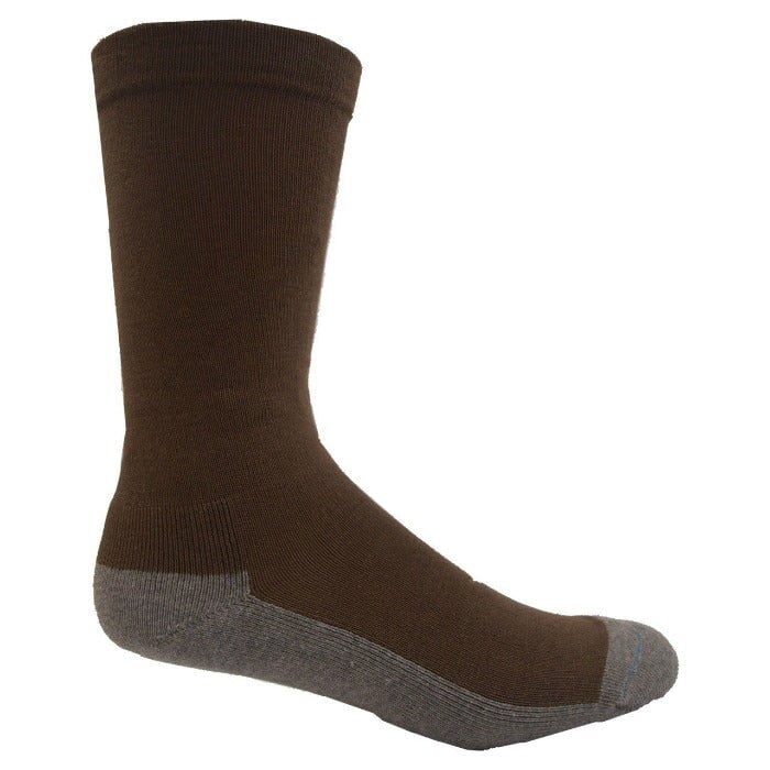 Walnut bamboo health sock with loose fitting top for circulation and a charcoal sole on white background