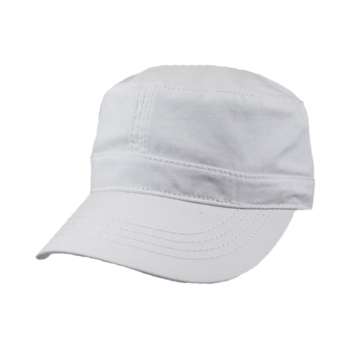 White cotton cap with velcro adjustment on white background